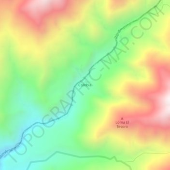 Mapa topográfico Combia, altitud, relieve