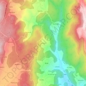 Mapa topográfico Verduga, altitud, relieve
