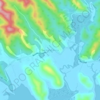 Mapa topográfico Santa Monica, altitud, relieve