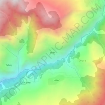 Mapa topográfico Sauni, altitud, relieve