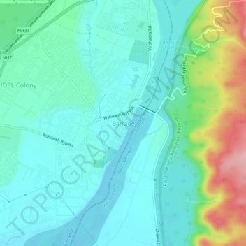 Mapa topográfico Barrage, altitud, relieve