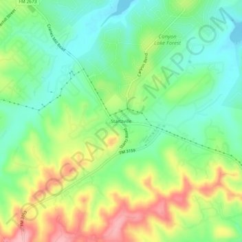 Mapa topográfico Startzville, altitud, relieve