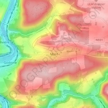 Mapa topográfico Mont, altitud, relieve