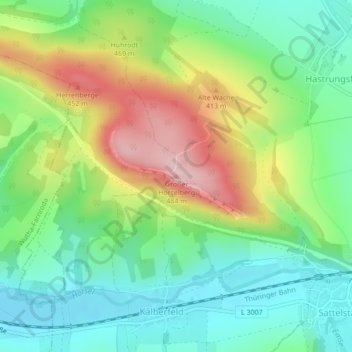 Mapa topográfico Großer Hörselberg, altitud, relieve