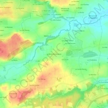 Mapa topográfico Le Breil Monbusson, altitud, relieve