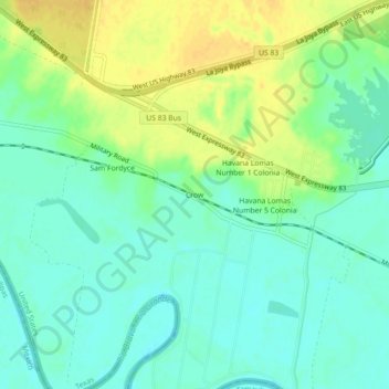 Mapa topográfico Crow, altitud, relieve