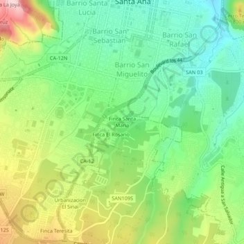 Mapa topográfico Finca Santa Maria, altitud, relieve