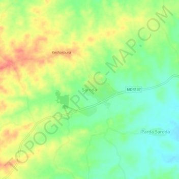 Mapa topográfico Saroda, altitud, relieve