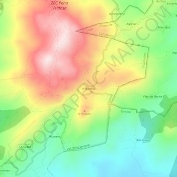 Mapa topográfico A Martiñá, altitud, relieve