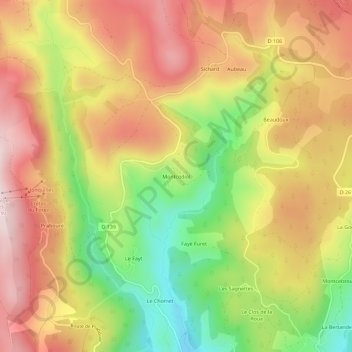Mapa topográfico Montcodiol, altitud, relieve