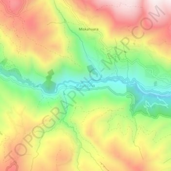 Mapa topográfico Paucona, altitud, relieve
