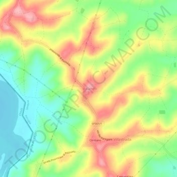 Mapa topográfico Vaiano, altitud, relieve