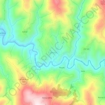 Mapa topográfico Colmeal, altitud, relieve