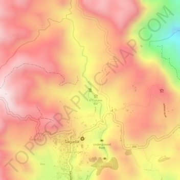 Mapa topográfico Bokong Falls, altitud, relieve