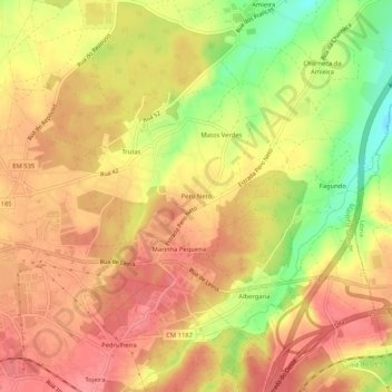 Mapa topográfico Pero Neto, altitud, relieve