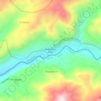 Mapa topográfico Magdalena Bajo, altitud, relieve