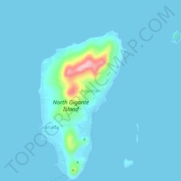 Mapa topográfico Asluman, altitud, relieve