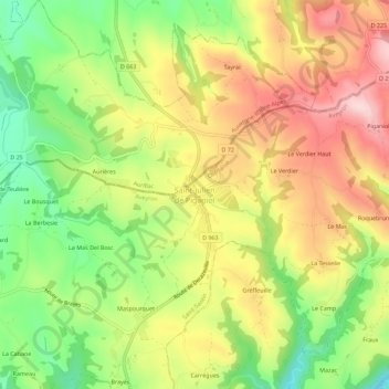 Mapa topográfico Saint-Julien de Piganiol, altitud, relieve