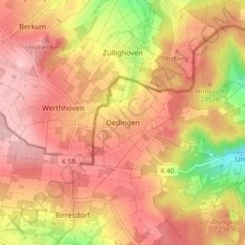 Mapa topográfico Oedingen, altitud, relieve