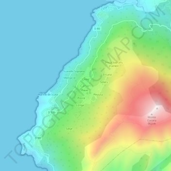 Mapa topográfico Canari, altitud, relieve