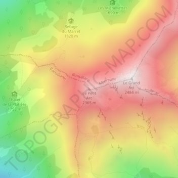 Mapa topográfico Le Petit Arc, altitud, relieve