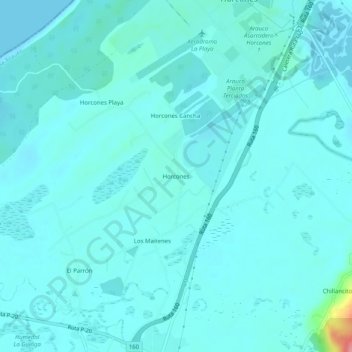 Mapa topográfico Horcones, altitud, relieve