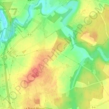 Mapa topográfico Mervant, altitud, relieve