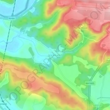 Mapa topográfico Varkhand, altitud, relieve