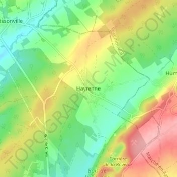 Mapa topográfico Havrenne, altitud, relieve