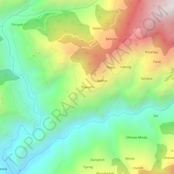 Mapa topográfico Tharoch, altitud, relieve