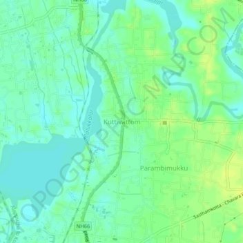 Mapa topográfico Kuttivattom, altitud, relieve