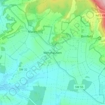 Mapa topográfico Wetzhausen, altitud, relieve