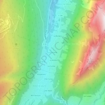 Mapa topográfico La Crochère, altitud, relieve