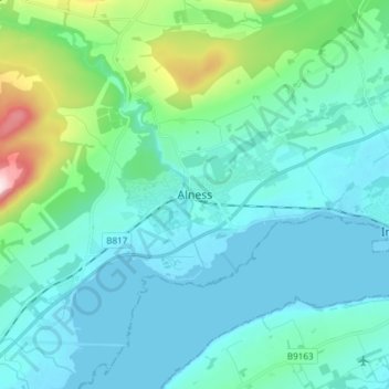Mapa topográfico Alness, altitud, relieve