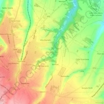 Mapa topográfico Villa Carminiello, altitud, relieve