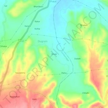 Mapa topográfico Dinak, altitud, relieve