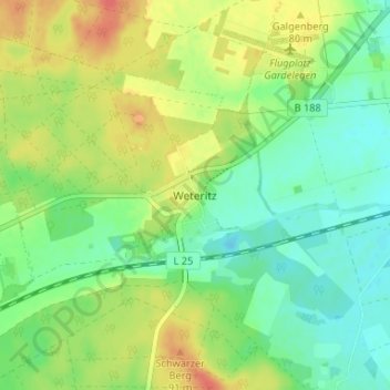 Mapa topográfico Weteritz, altitud, relieve