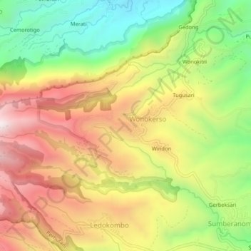 Mapa topográfico Ledoksari, altitud, relieve