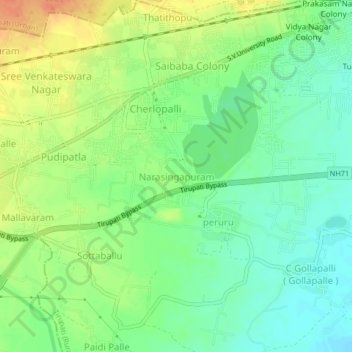 Mapa topográfico Narasingapuram, altitud, relieve