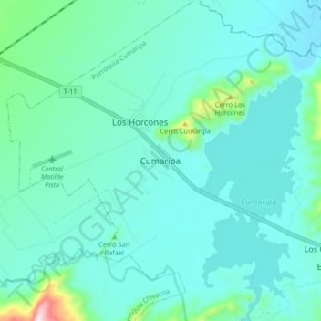 Mapa topográfico Cumaripa, altitud, relieve