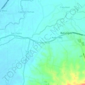 Mapa topográfico Balincanaway, altitud, relieve