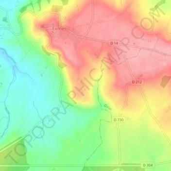 Mapa topográfico Les Boulaies, altitud, relieve
