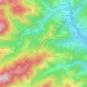 Mapa topográfico Bosas, altitud, relieve