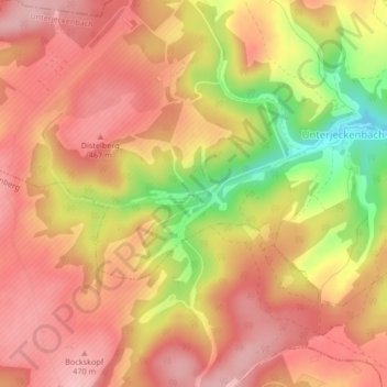 Mapa topográfico Oberjeckenbach, altitud, relieve