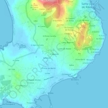 Mapa topográfico A Filgueira, altitud, relieve