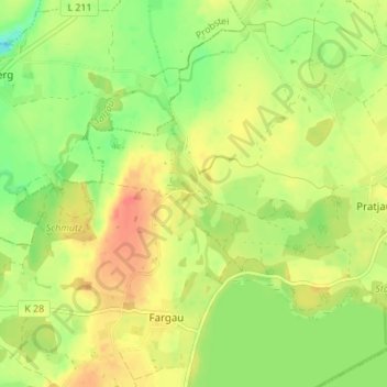 Mapa topográfico Salzau, altitud, relieve