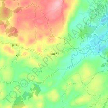 Mapa topográfico Inch, altitud, relieve