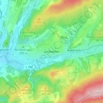 Mapa topográfico Lockweiler, altitud, relieve