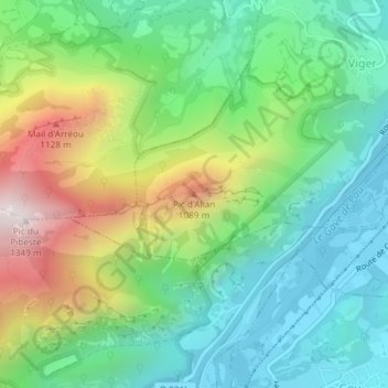 Mapa topográfico Pic d'Alian, altitud, relieve