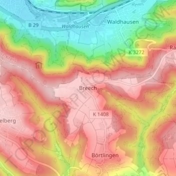 Mapa topográfico Breech, altitud, relieve